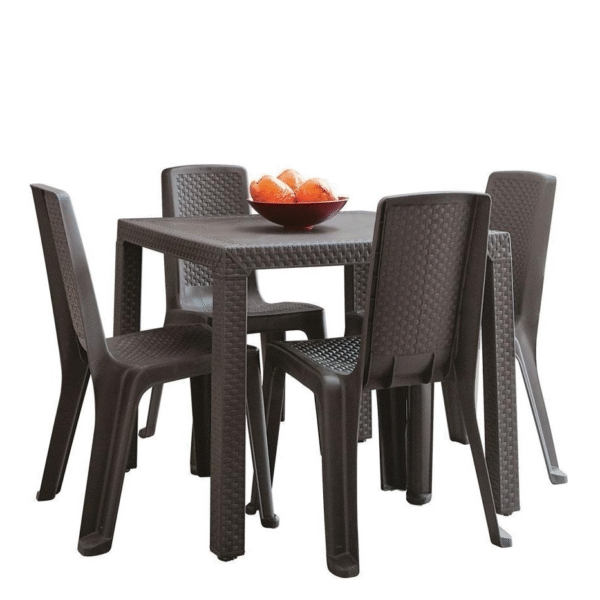 Combo Eterna: Mesa + 4 Sillas Eternas sin Brazos Wengue / Rimax